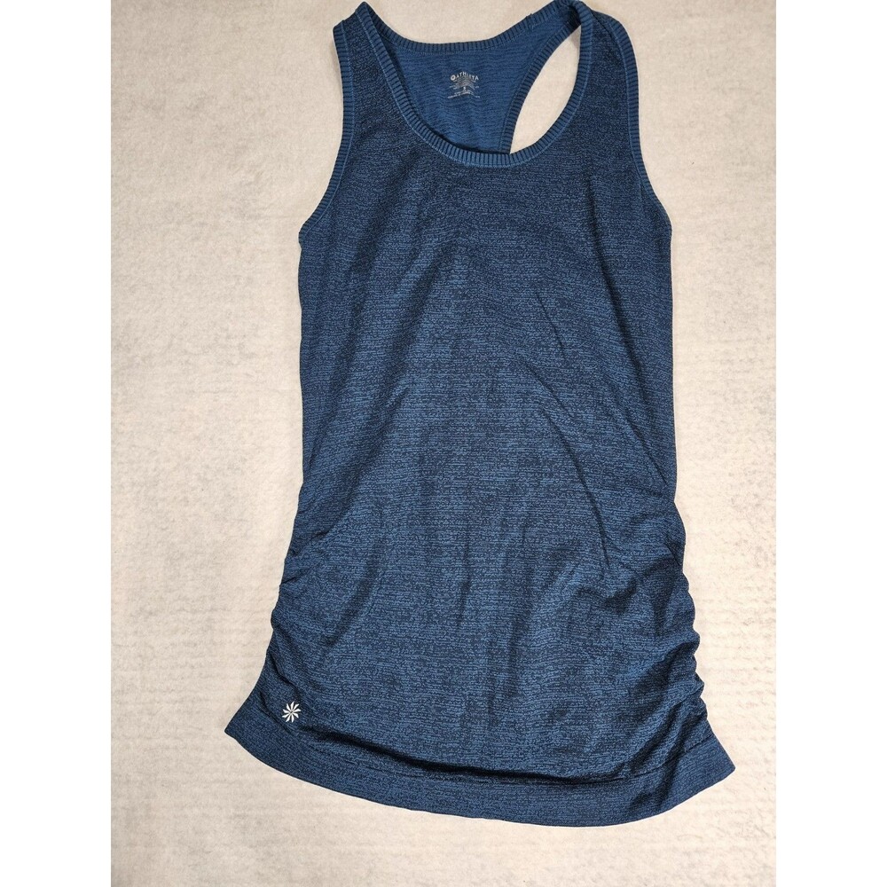 Athleta Women's Heathered Blue Ruched Side Racerback Athletic Tank Top Small